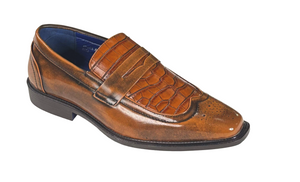 Roberto Chillini 6572 Men’s Croc Embossed Penny Loafers Dress Shoes Classic Slip-On