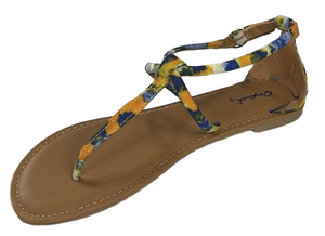 Qupid Athena-1304 Women’s Flat Sandals Ankle Strap Thong Boho Multi Fabric