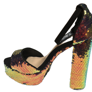 Qupid Esme-11 Women's Bling Sequin Chunky High Heels Sandals