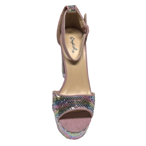 Qupid Esme-11 Women's Bling Sequin Chunky High Heels Sandals