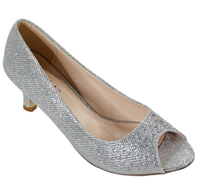 Qupid Bonnibel Wonda-02 Women’s Glitter Peep Toe Mid Heel Pumps