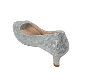 Qupid Bonnibel Wonda-02 Women’s Glitter Peep Toe Mid Heel Pumps