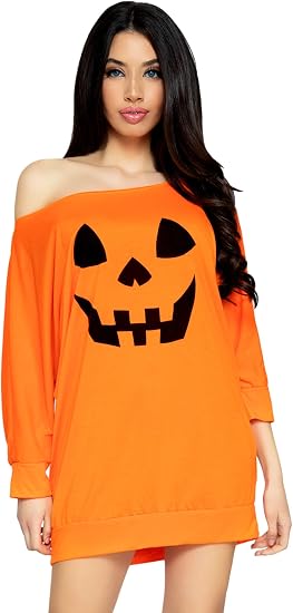 Leg Avenue Womens Orange Pumpkin Casual Jersey Halloween Shirt Dress