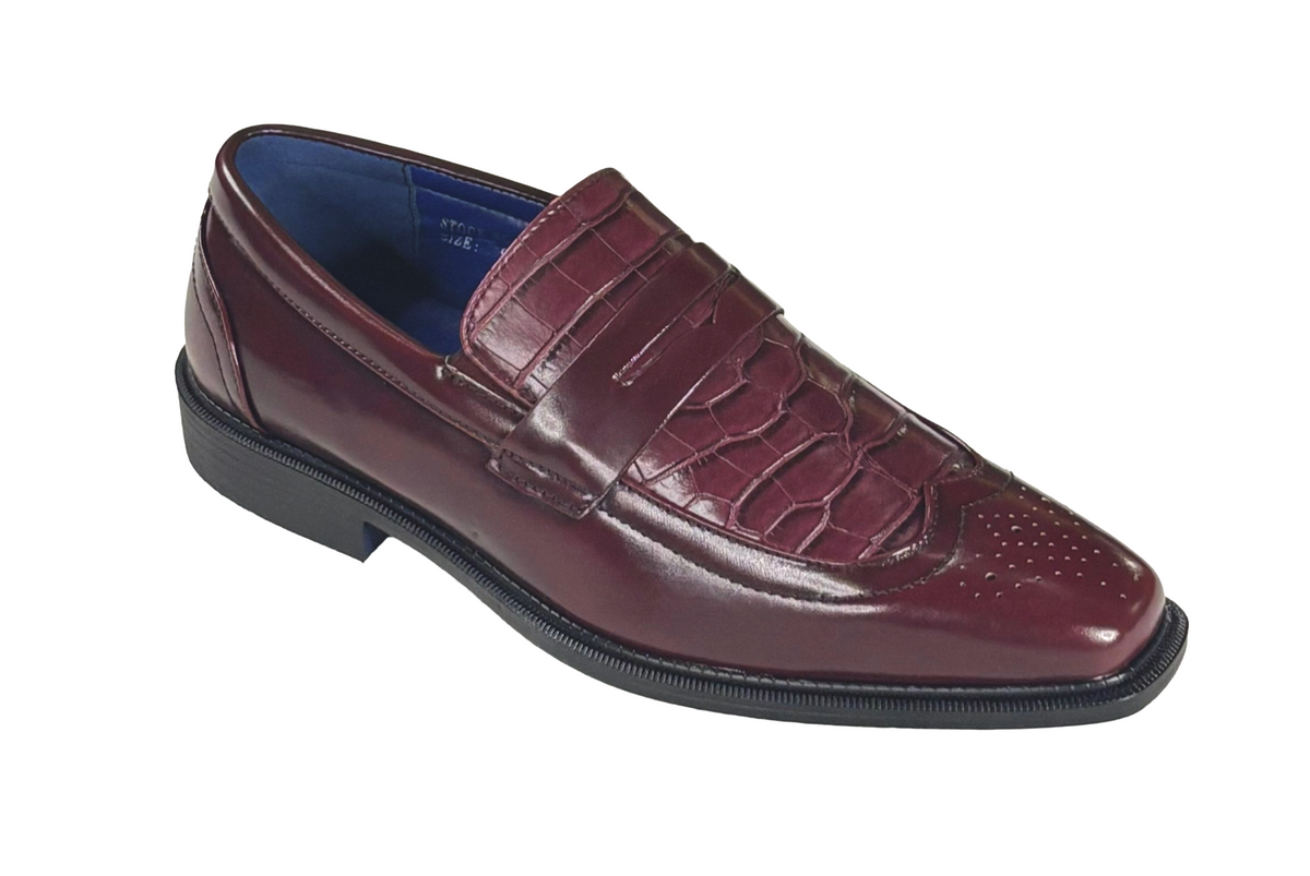 Roberto Chillini 6572 Men’s Croc Embossed Penny Loafers Dress Shoes Classic Slip-On