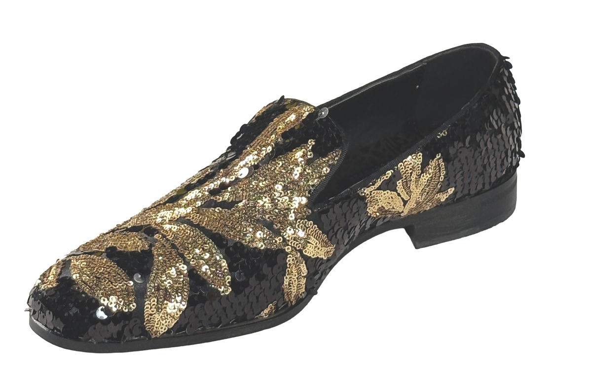 After Midnight 6733 Men’s Sequin Smoking Shoes – Floral Slip-On Dress Loafers