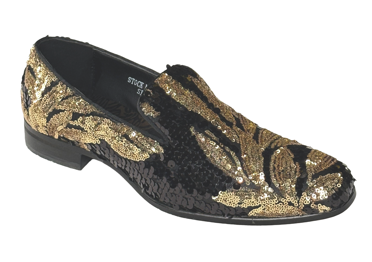After Midnight 6733 Men’s Sequin Smoking Shoes – Floral Slip-On Dress Loafers