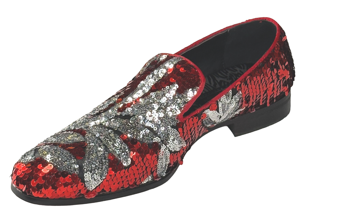 After Midnight 6733 Men’s Sequin Smoking Shoes – Floral Slip-On Dress Loafers