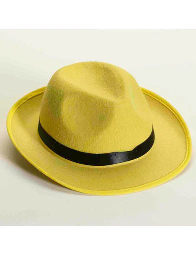 ADULT YELLOW FEDORA WITH BLACK TRIM