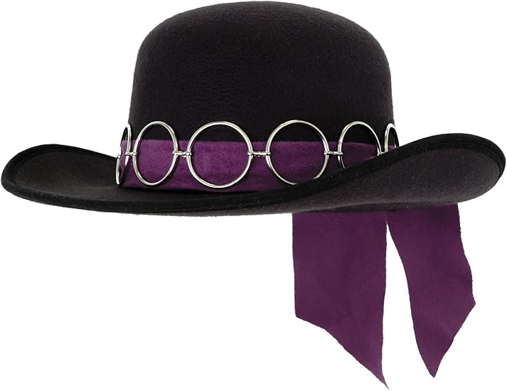 Jimi Hendrix Adult Hat - Faux Suede with Silver Chain and Purple Fabric