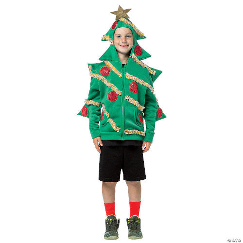 Boys Warm Christmas Tree Hoodie Fancy Dress Costume for Teen