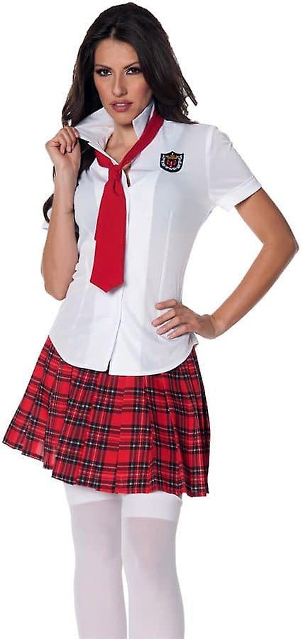 Women's School Girl Fitted Shirt, White/Red