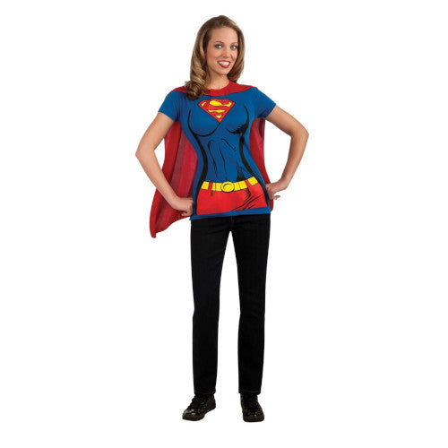 SuperGirl Shirt Adult Womens Costume Kit Cape Halloween