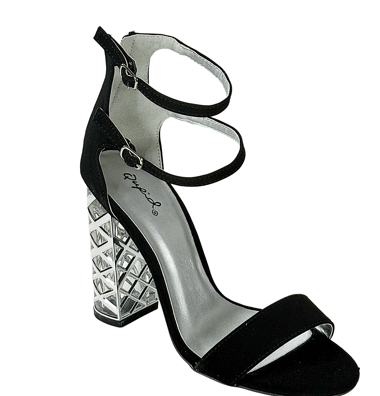 Qupid Adeline-02 Clear Lucite Block Heel Sandals