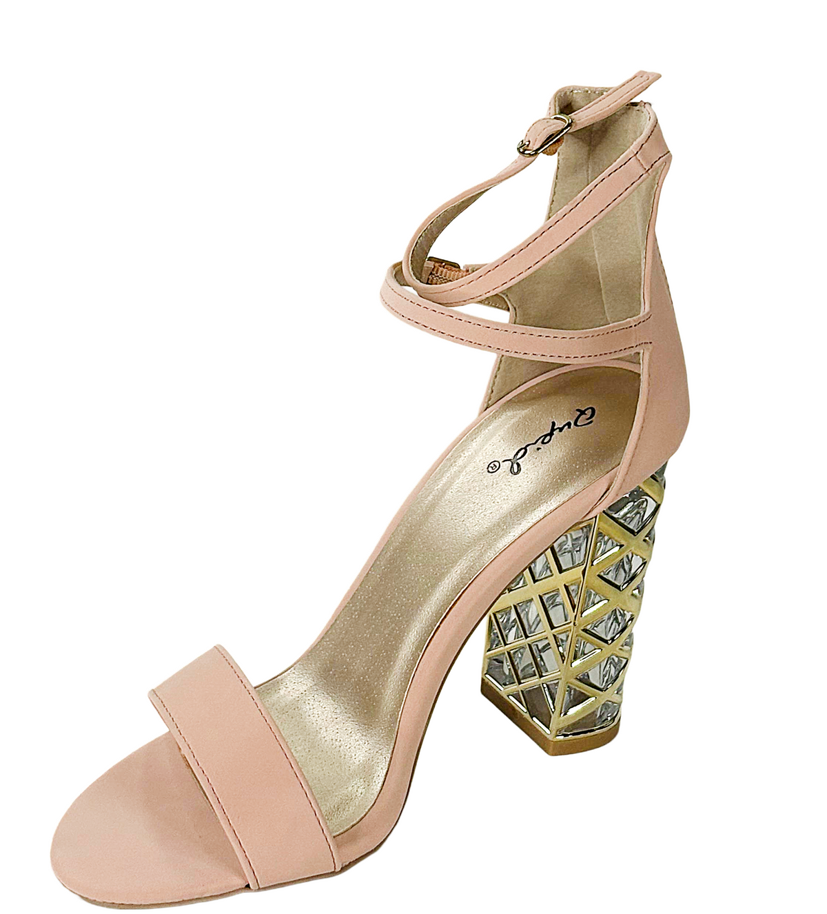 Qupid Adeline-02 Clear Lucite Block Heel Sandals