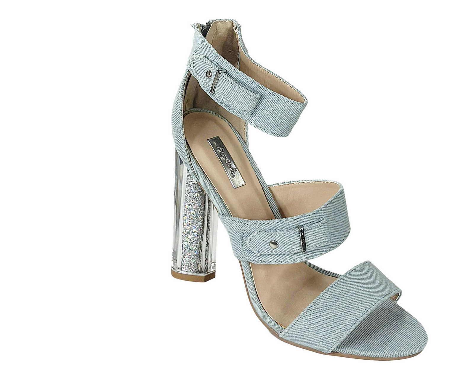 Qupid Alia-02A Glitter Clear Block Heel Sandals