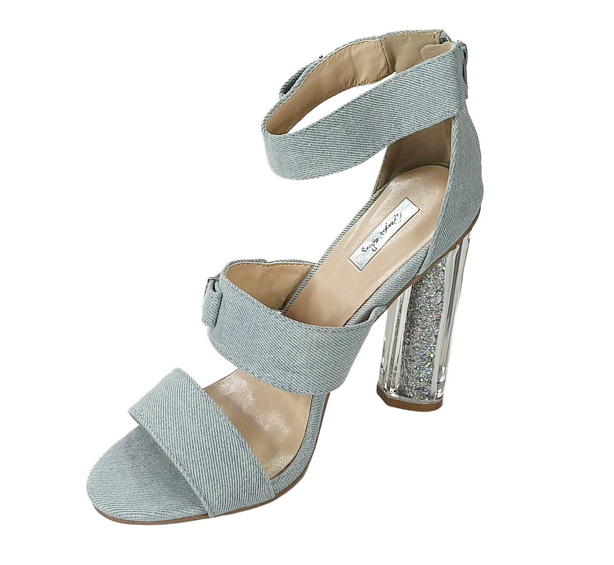 Qupid Alia-02A Glitter Clear Block Heel Sandals