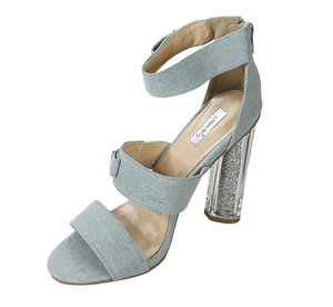 Qupid Alia-02A Glitter Clear Block Heel Sandals