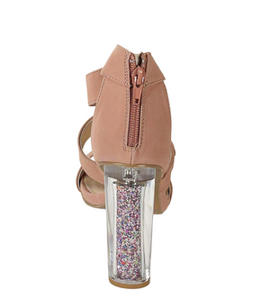 Qupid Alia-02A Glitter Clear Block Heel Sandals