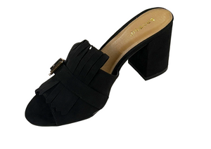 Bamboo Appetite-35S Women's Fringe Block Heel Mule Sandals