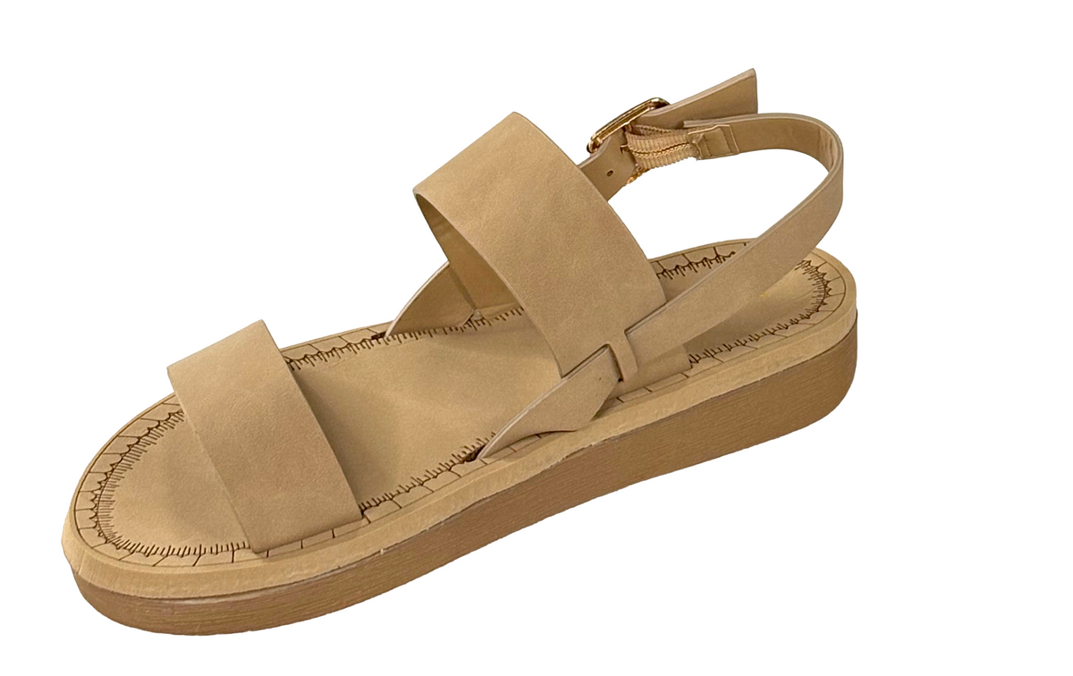 Bamboo Upraise-10S Women’s Double Strap Sandals – Adjustable Buckle Comfort Slingback Flats