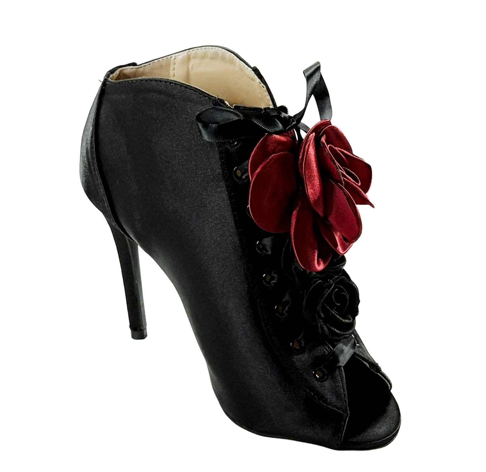 Qupid Ara-382 Women’s Floral Peep Toe Stiletto Heel Booties