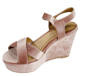 Qupid Ardor-140 Women’s Floral Embroidered Velvet Wedge Sandals