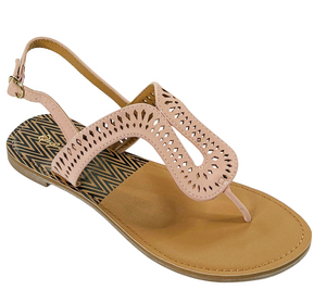 Qupid Athena-1023A Women’s Laser Cut T-Strap Flat Sandals
