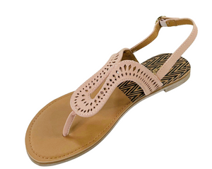 Qupid Athena-1023A Women’s Laser Cut T-Strap Flat Sandals