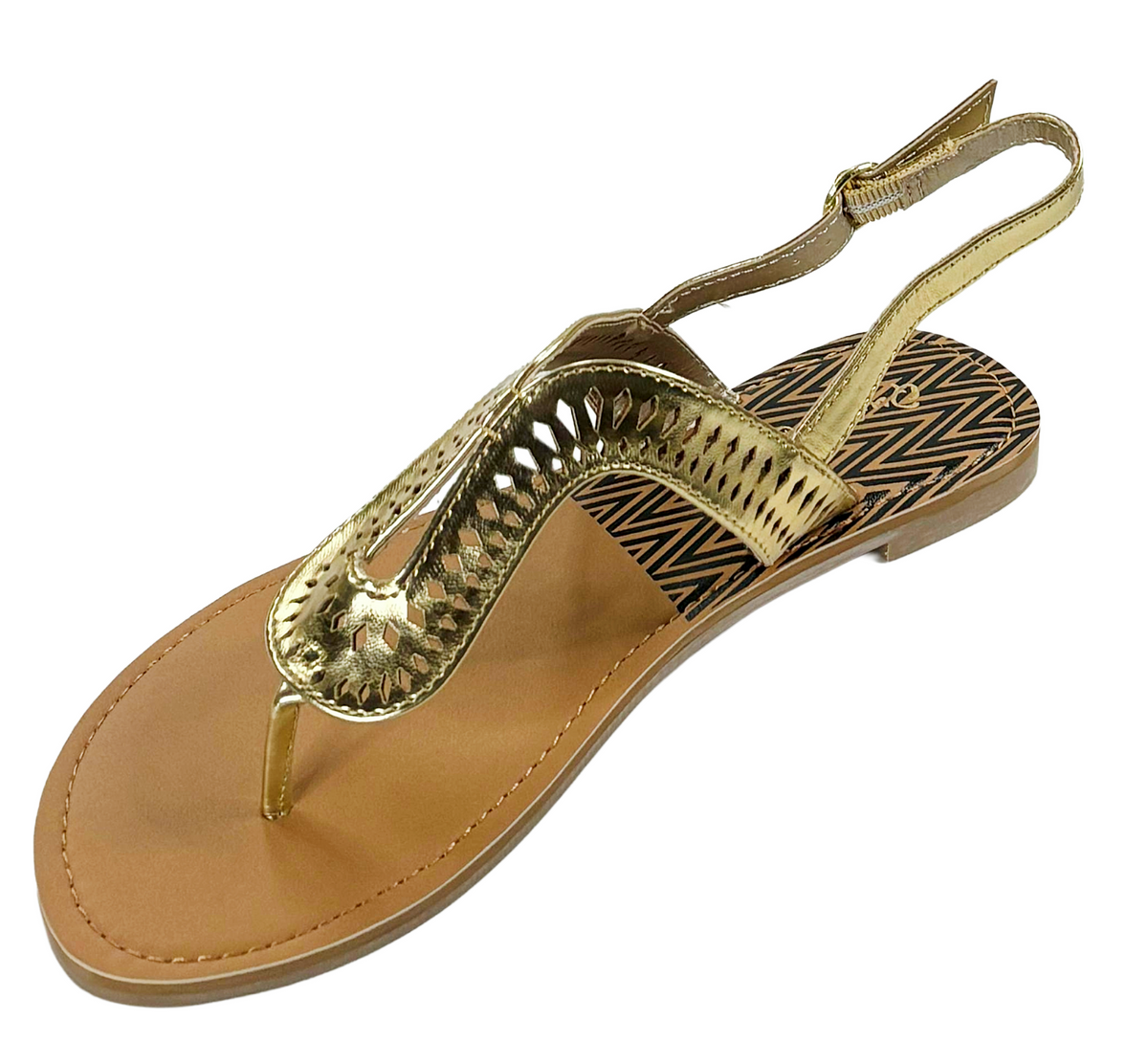 Qupid Athena-1023A Women’s Laser Cut T-Strap Flat Sandals