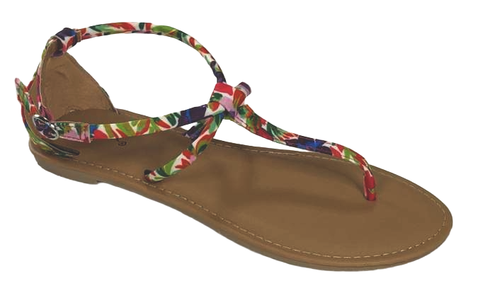 Qupid Athena-1304 Women’s Flat Sandals Ankle Strap Thong Boho Multi Fabric