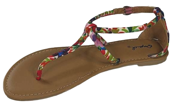 Qupid Athena-1304 Women’s Flat Sandals Ankle Strap Thong Boho Multi Fabric