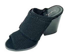 Qupid Barnes-80AX Western Buckle Peep Toe Mule Heels