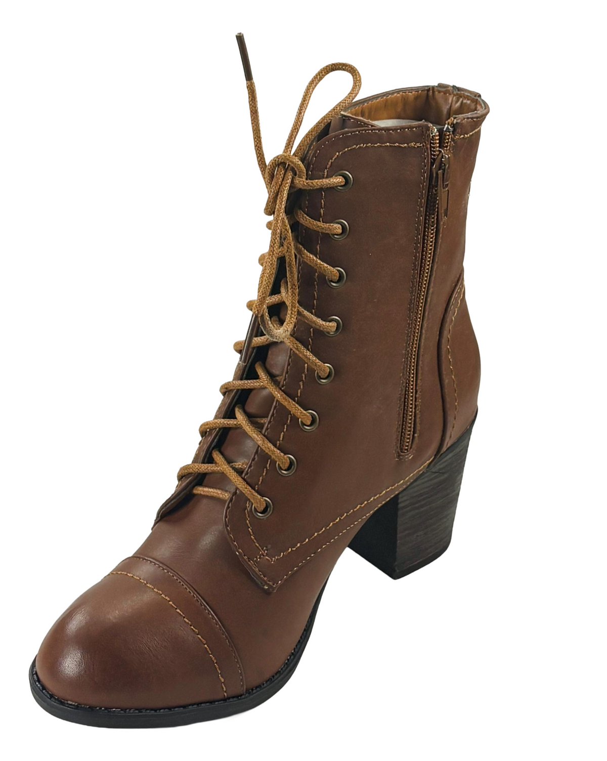Bamboo Baxter-01 Women’s Lace-Up Chunky Heel Ankle Boots