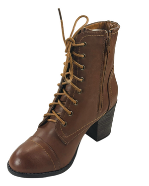 Bamboo Baxter-01 Women’s Lace-Up Chunky Heel Ankle Boots