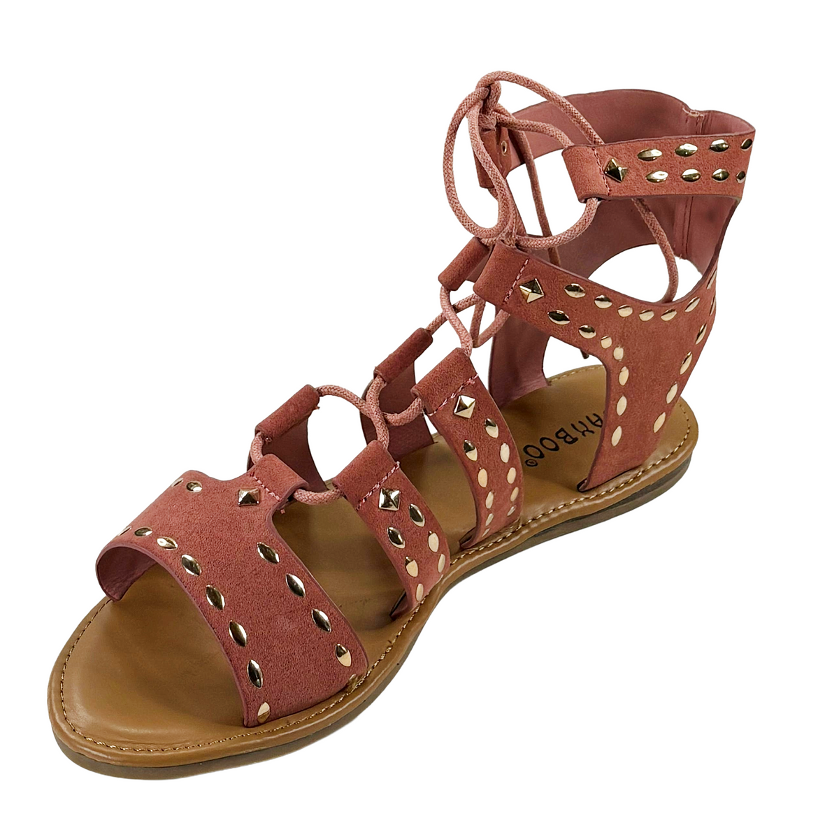 Bamboo Bliss-06M Women Studded Gladiator Lace-Up Flat Sandals