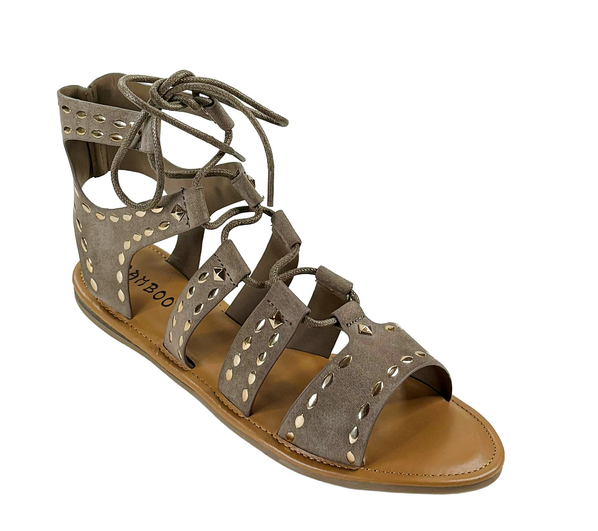 Bamboo Bliss-06M Women Studded Gladiator Lace-Up Flat Sandals