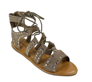 Bamboo Bliss-06M Women Studded Gladiator Lace-Up Flat Sandals