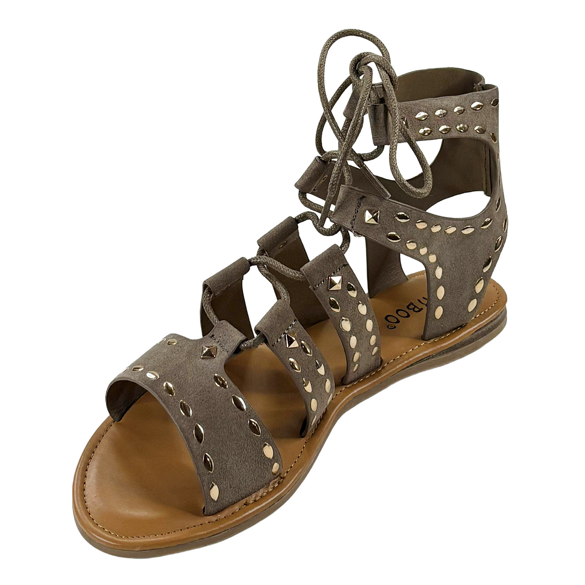 Bamboo Bliss-06M Women Studded Gladiator Lace-Up Flat Sandals