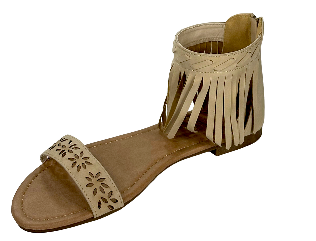 Adriana Cathy-8 Women Fringe Ankle Flat Sandal Cutout Strap