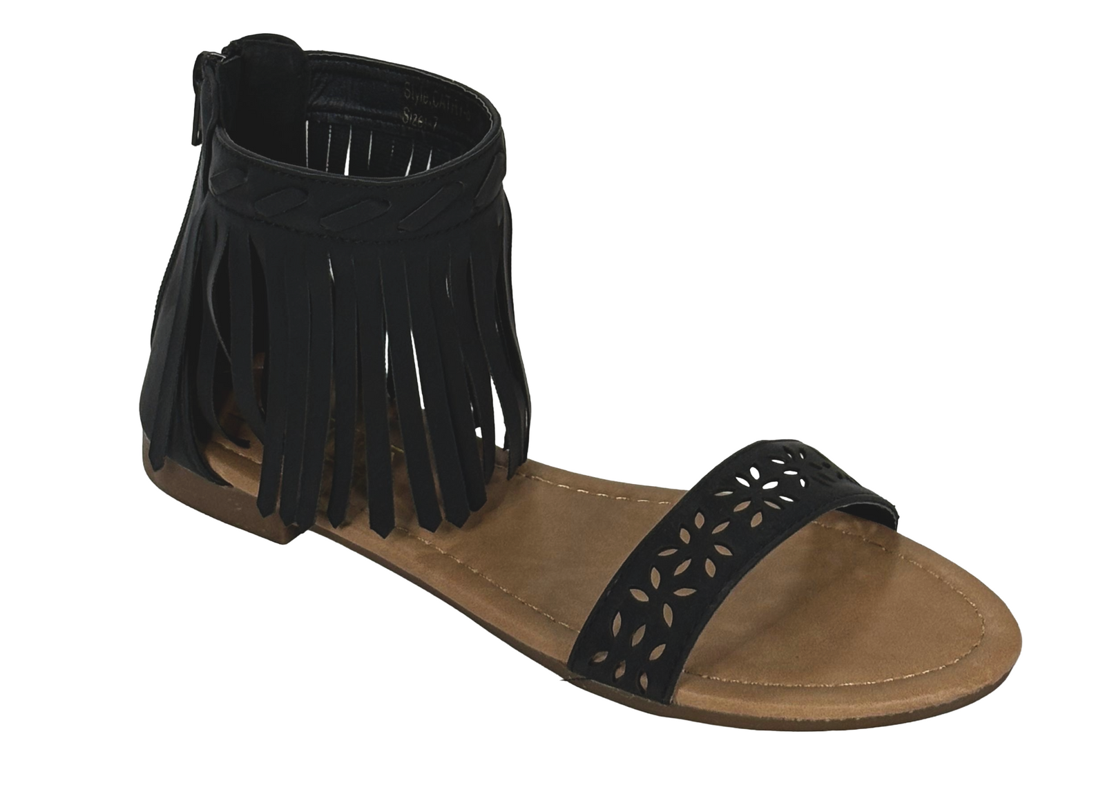 Adriana Cathy-8 Women Fringe Ankle Flat Sandal Cutout Strap
