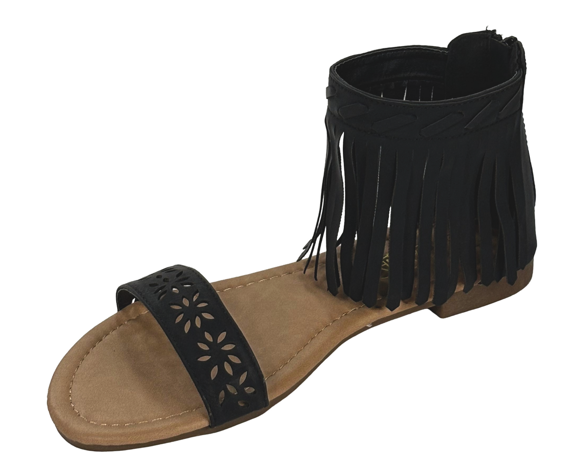 Adriana Cathy-8 Women Fringe Ankle Flat Sandal Cutout Strap
