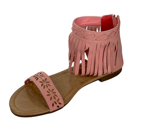 Adriana Cathy-8 Women Fringe Ankle Flat Sandal Cutout Strap
