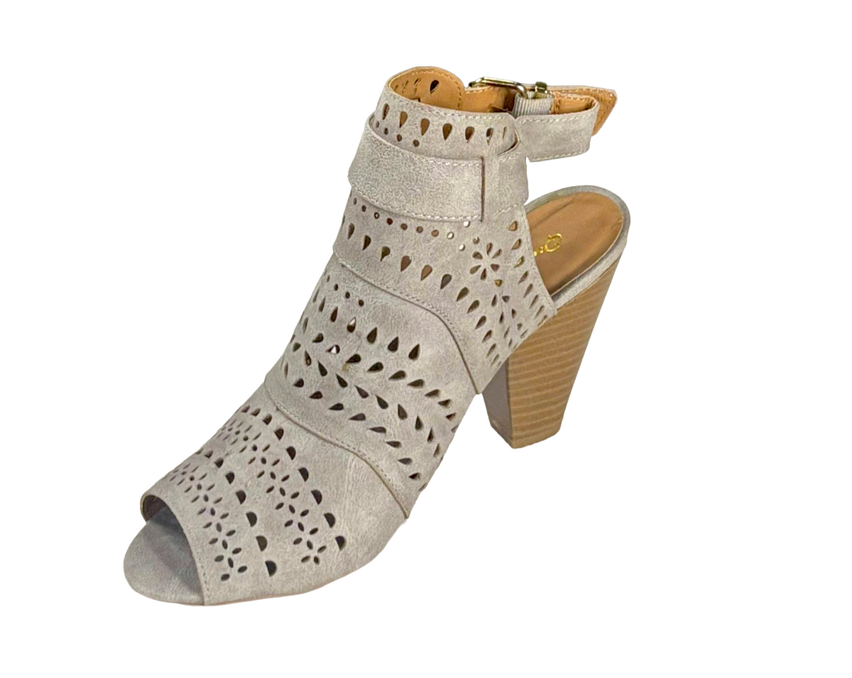 Qupid Chamber-17 Women's Cutout Peep Toe Heel Booties