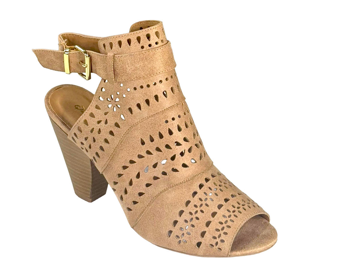 Qupid Chamber-17 Women's Cutout Peep Toe Heel Booties