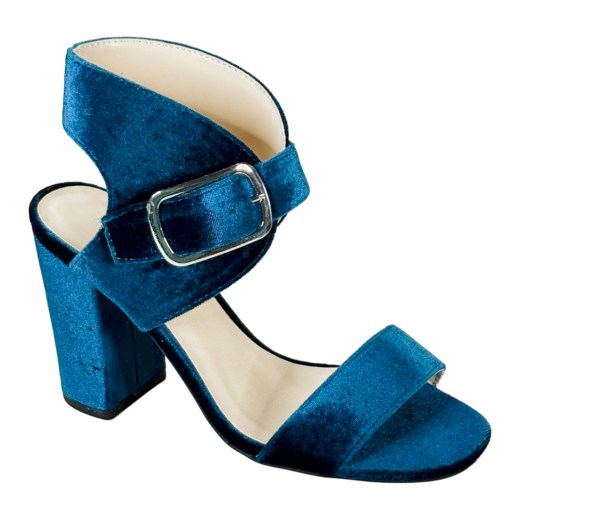 Qupid Chester-89 Velvet Buckle Strap Heels