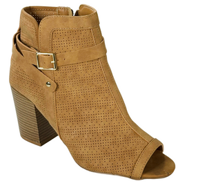Qupid Clyde-23 Peep Toe Perforated Ankle Bootie