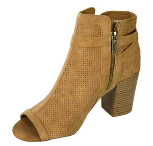 Qupid Clyde-23 Peep Toe Perforated Ankle Bootie