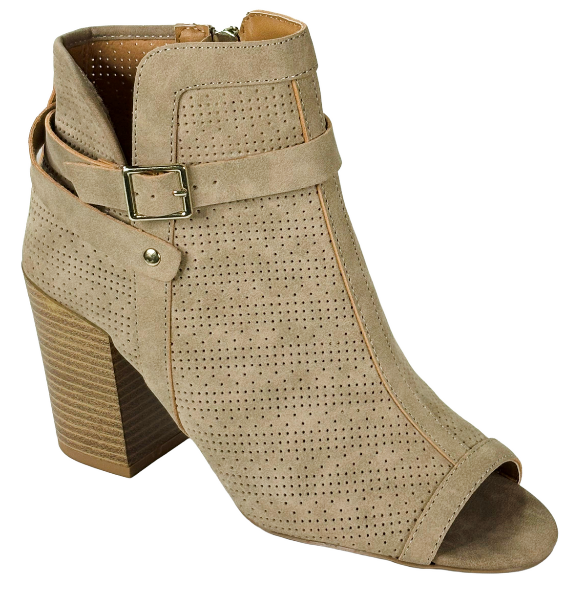Qupid Clyde-23 Peep Toe Perforated Ankle Bootie