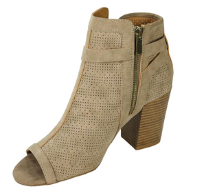 Qupid Clyde-23 Peep Toe Perforated Ankle Bootie