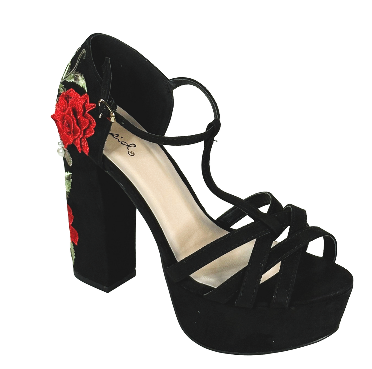 Qupid Crush-32 Women's Floral Embroidered Platform Heels